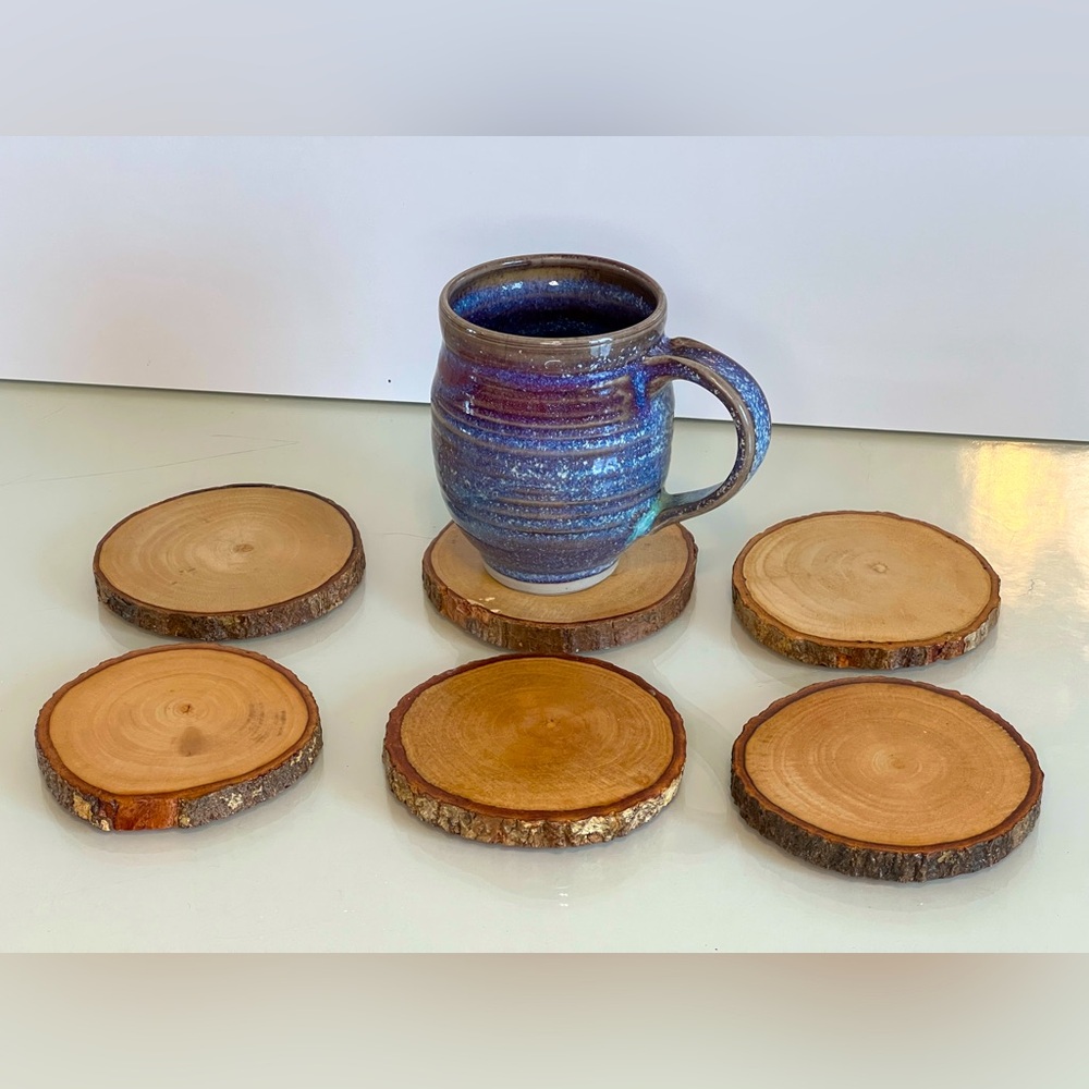 Handmade Rustic Wood Drink Coasters Set of 6 For Tea Coffee Mug Drinks